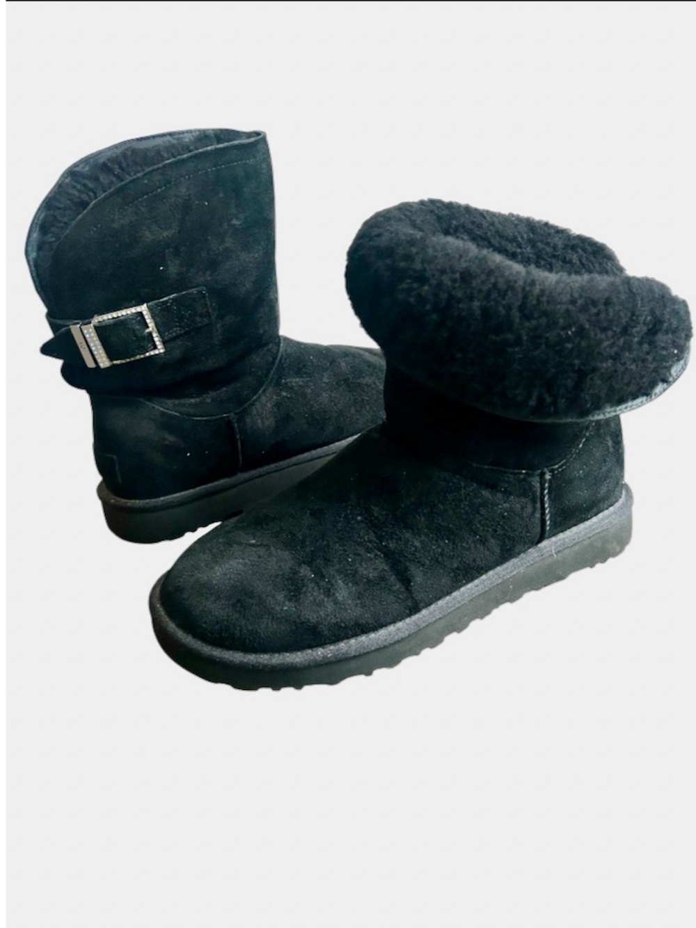 UGG Remora Black Suede Buckle Mid Calf Winter Boots Women’s Size 10